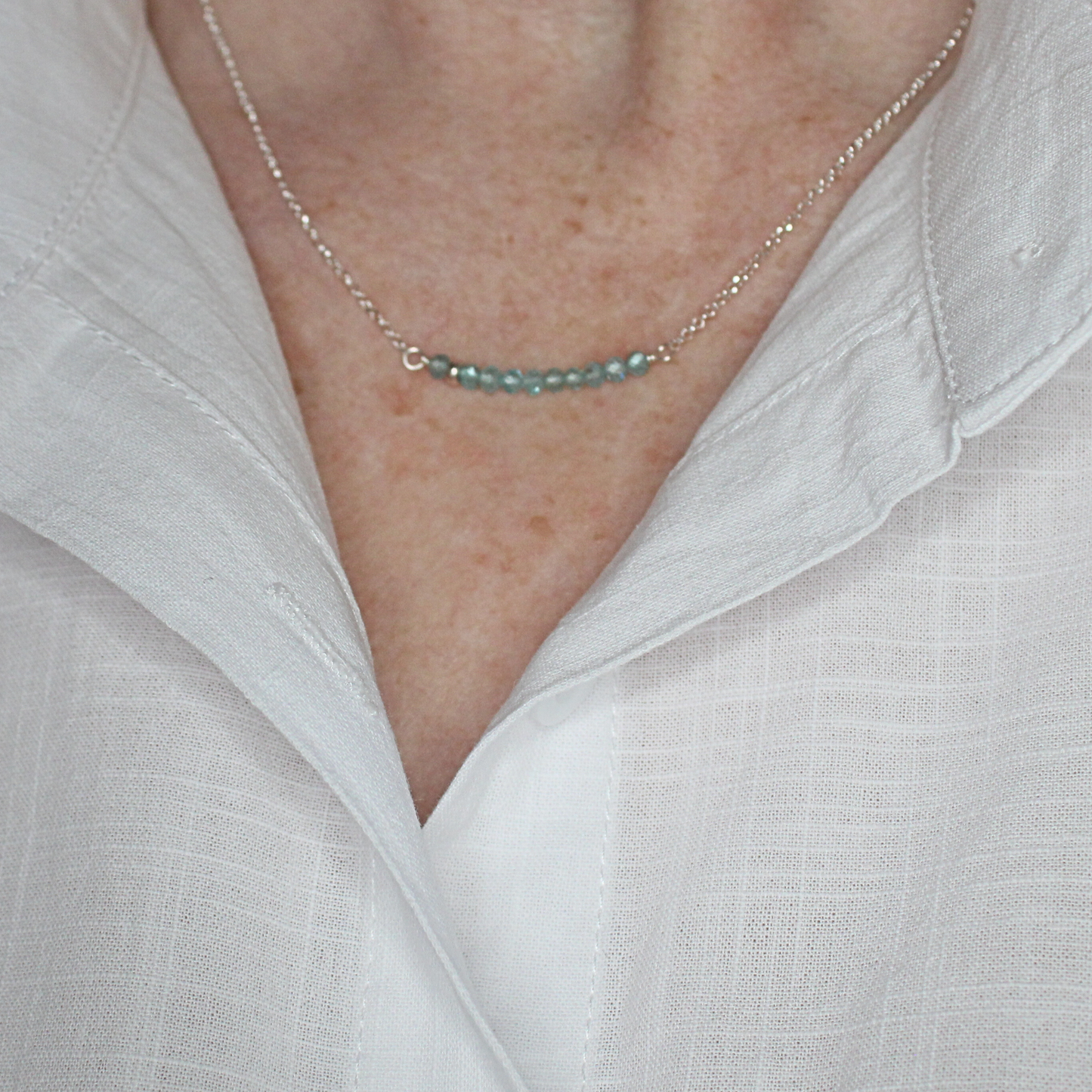 Apatite Gemstone Bar Necklace Sterling Silver Limited Edition