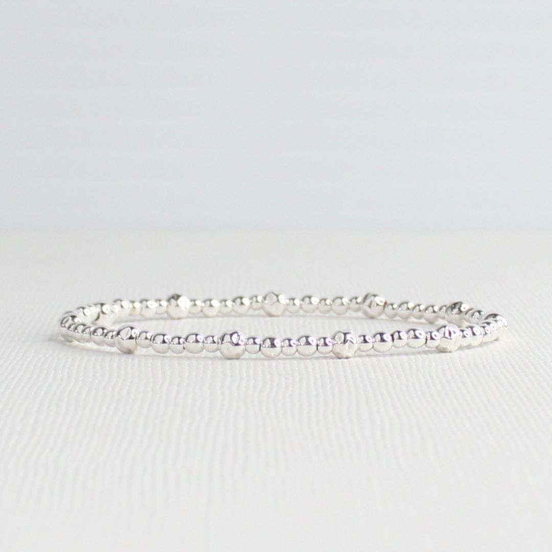 Sterling Silver Hammered Bead Stacking Bracelet - Bologna