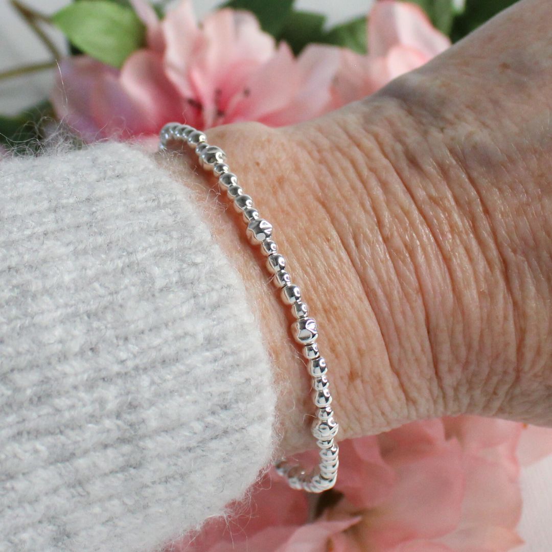 Sterling Silver Hammered Bead Stacking Bracelet - Bologna