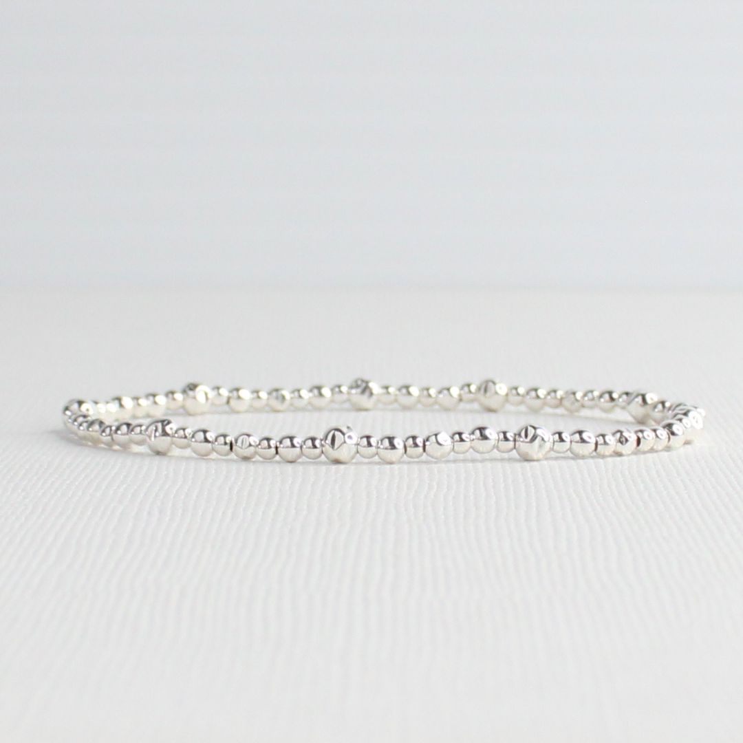 Sterling Silver Katie Bracelet - Hammered & Plain Bead Bracelet #B