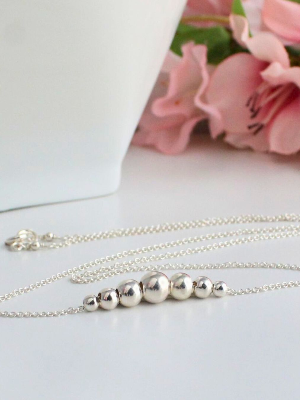 Graduated Bead Sterling Silver Bead Necklace - Sophia