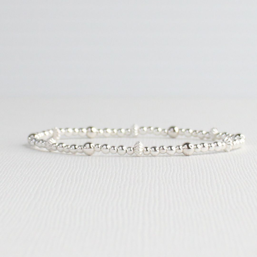 Sterling Silver Katie Bracelet - corrugated spacer & round bead bracelet