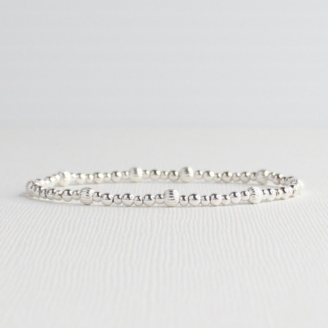 Sterling Silver Corrugated Mixed Bead Stacking Bracelet - Roma