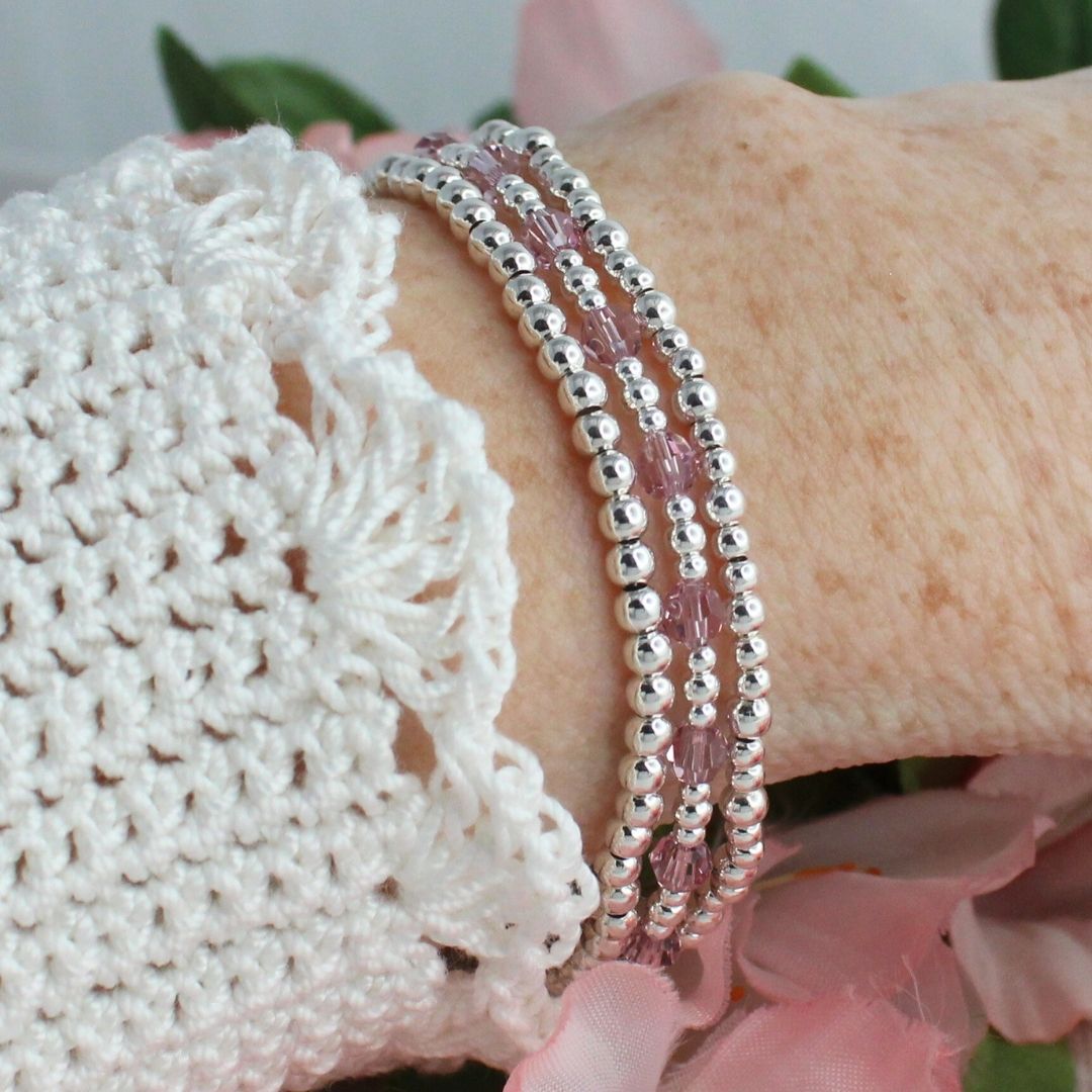 June Birthstone Sterling Silver Bracelet Stack – Made with Swarovski Crystal
