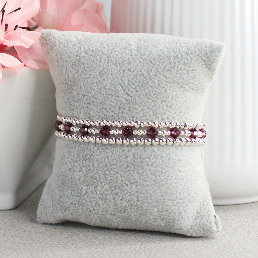 February Birthstone Sterling Silver Bracelet Stack – Made with Swarovski Crystal