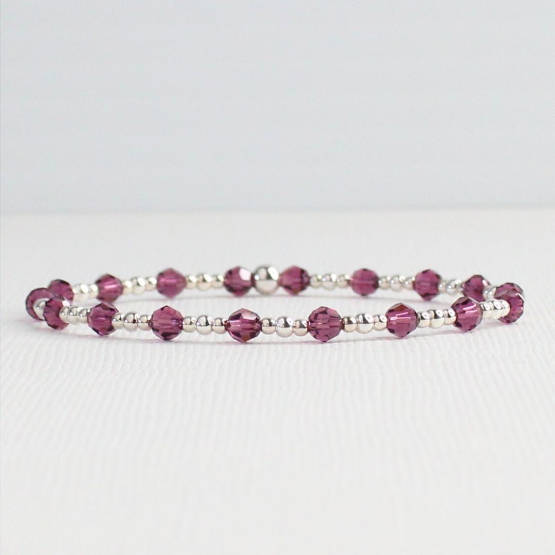 February Birthstone Sterling Silver Bracelet Stack – Made with Swarovski Crystal