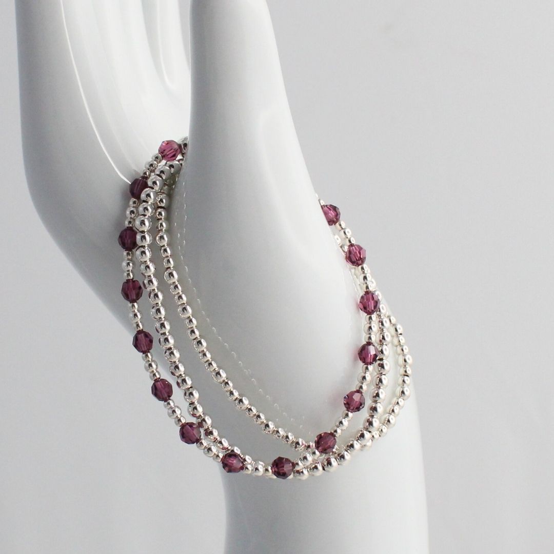 February Birthstone Sterling Silver Bracelet Stack – Made with Swarovski Crystal