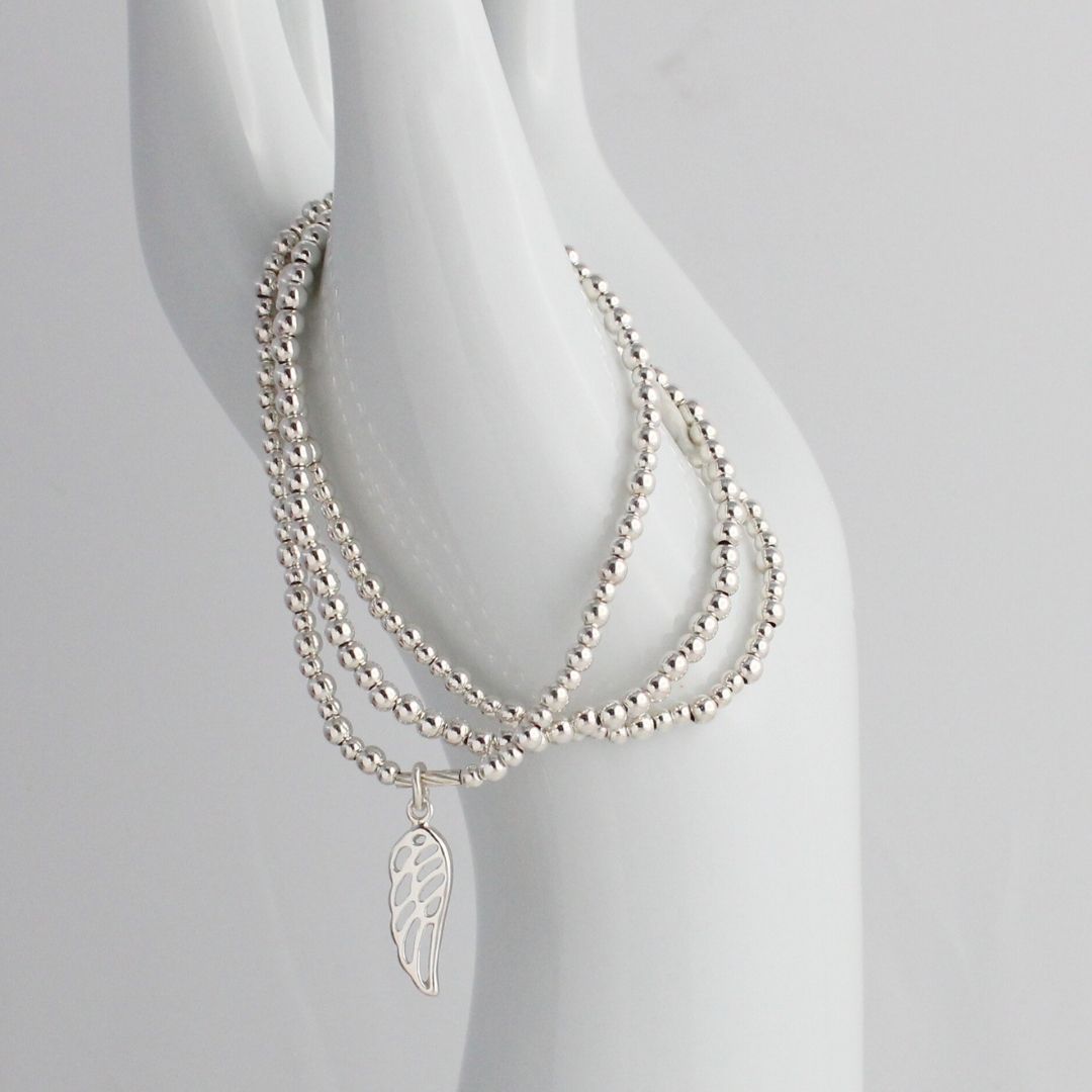 Angel Wing Charm Beaded Stacking Bracelet
