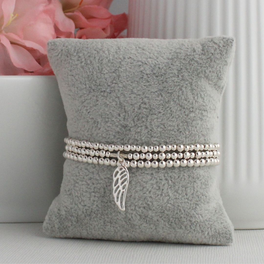 Angel Wing Charm Beaded Stacking Bracelet