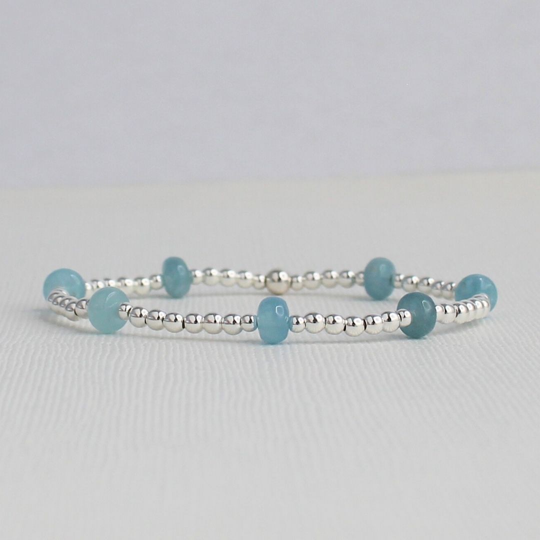 Aquamarine Sterling Silver Bead Stacking Bracelet - Sea Whisper
