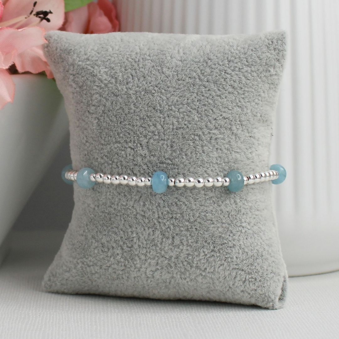 Aquamarine Sterling Silver Bead Stacking Bracelet - Sea Whisper