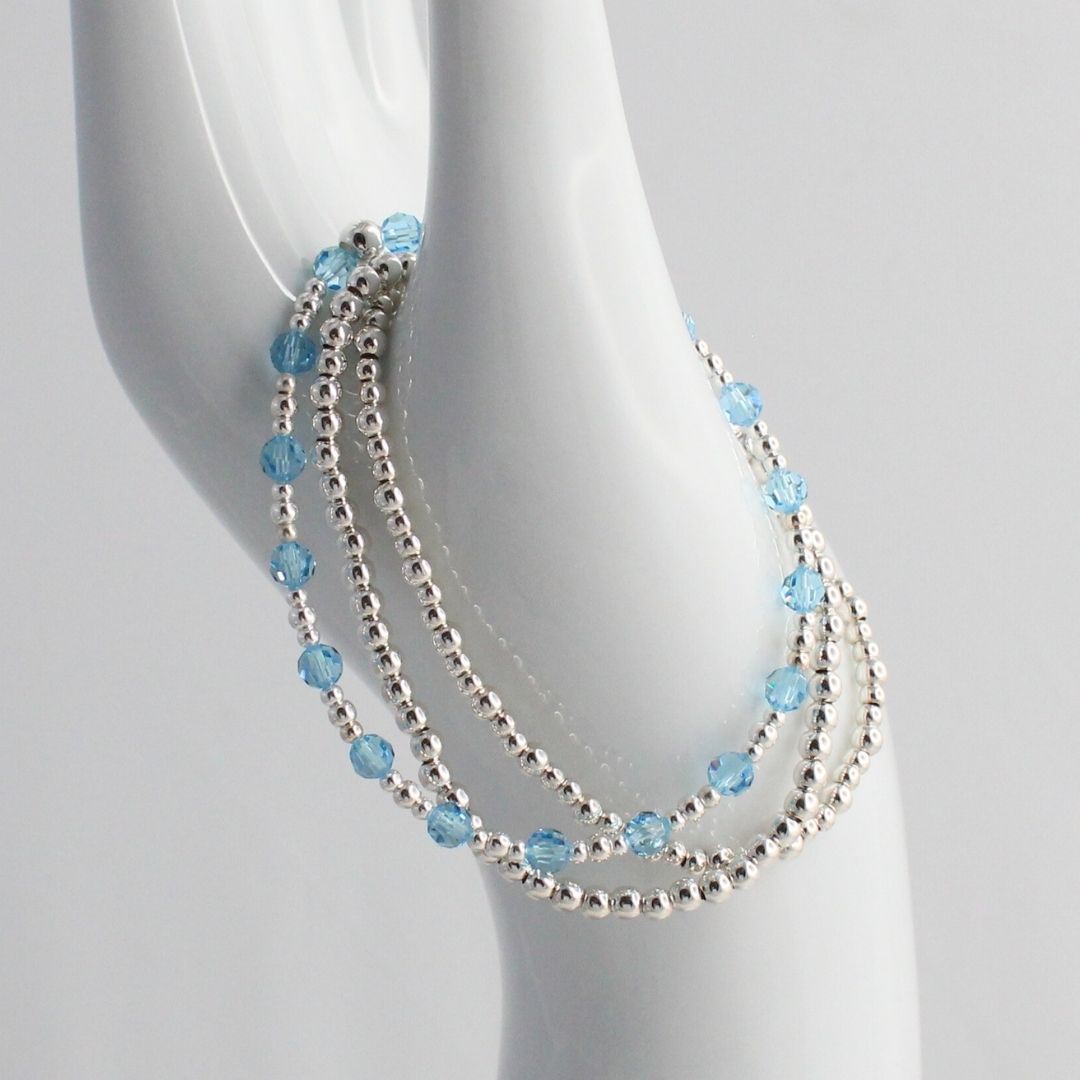 March Birthstone Sterling Silver Bracelet Stack – Made with Swarovski Crystal