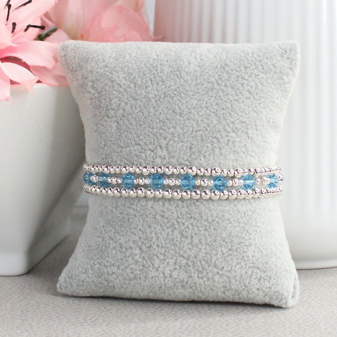 March Birthstone Sterling Silver Bracelet Stack – Made with Swarovski Crystal