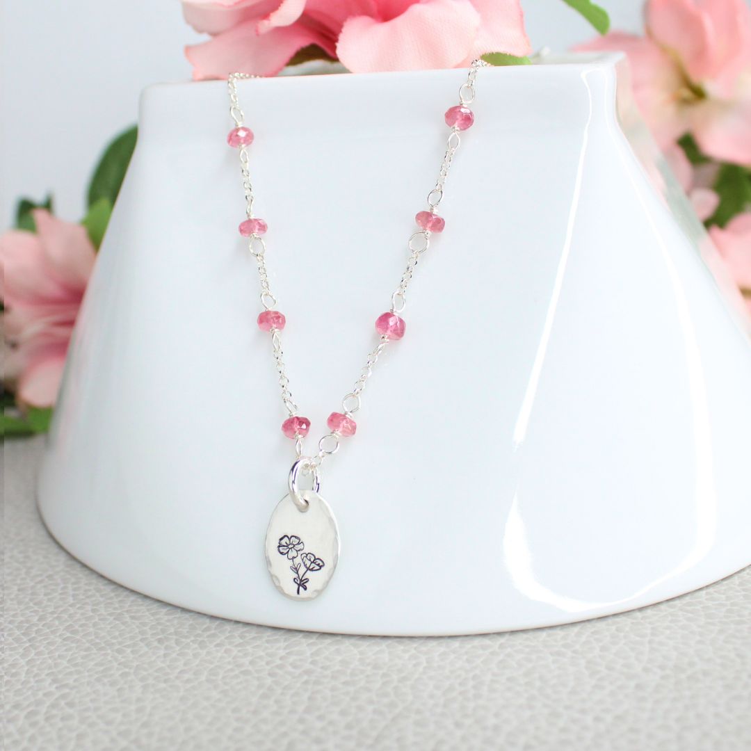 October Cosmos Birth Flower Necklace Sterling Silver