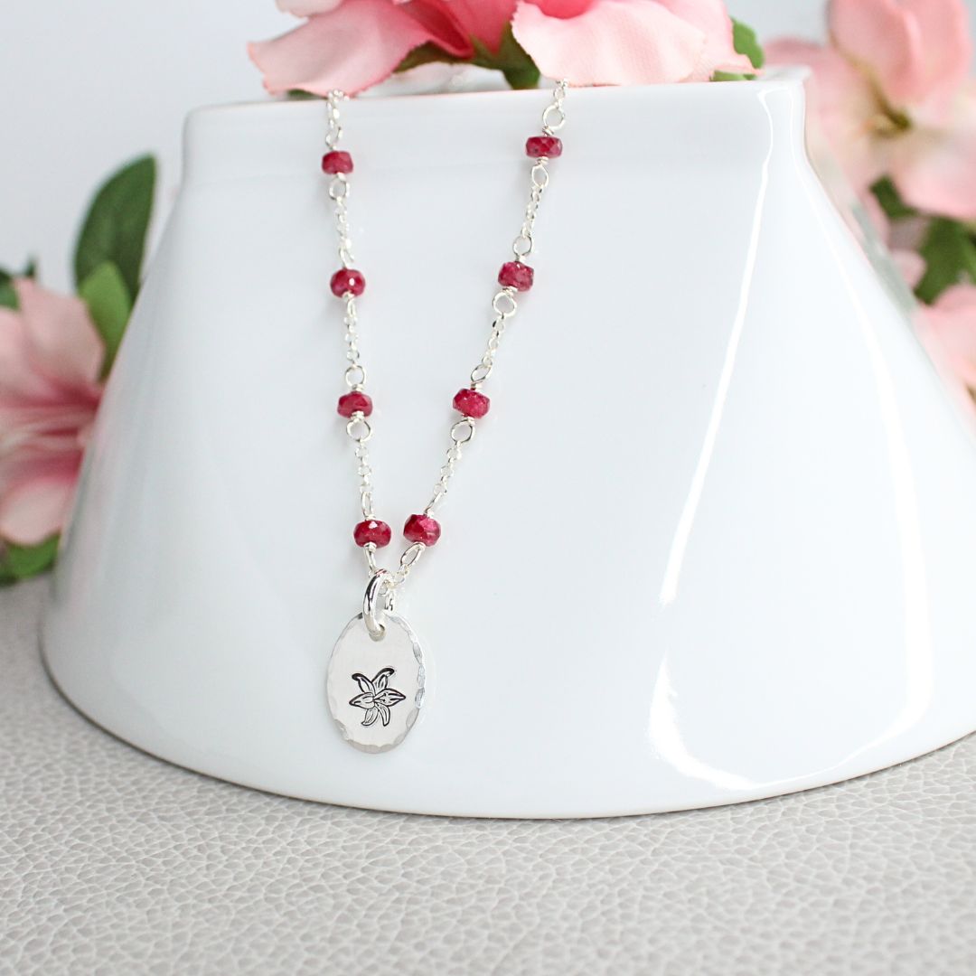 July Lily Birth Flower Necklace Sterling Silver