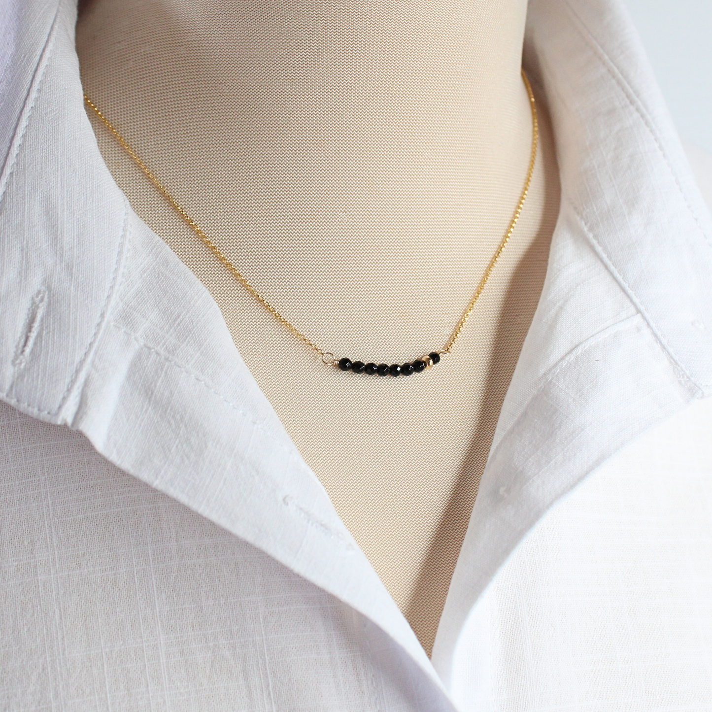 Black Onyx Gemstone Bar Necklace Gold Filled Limited Edition