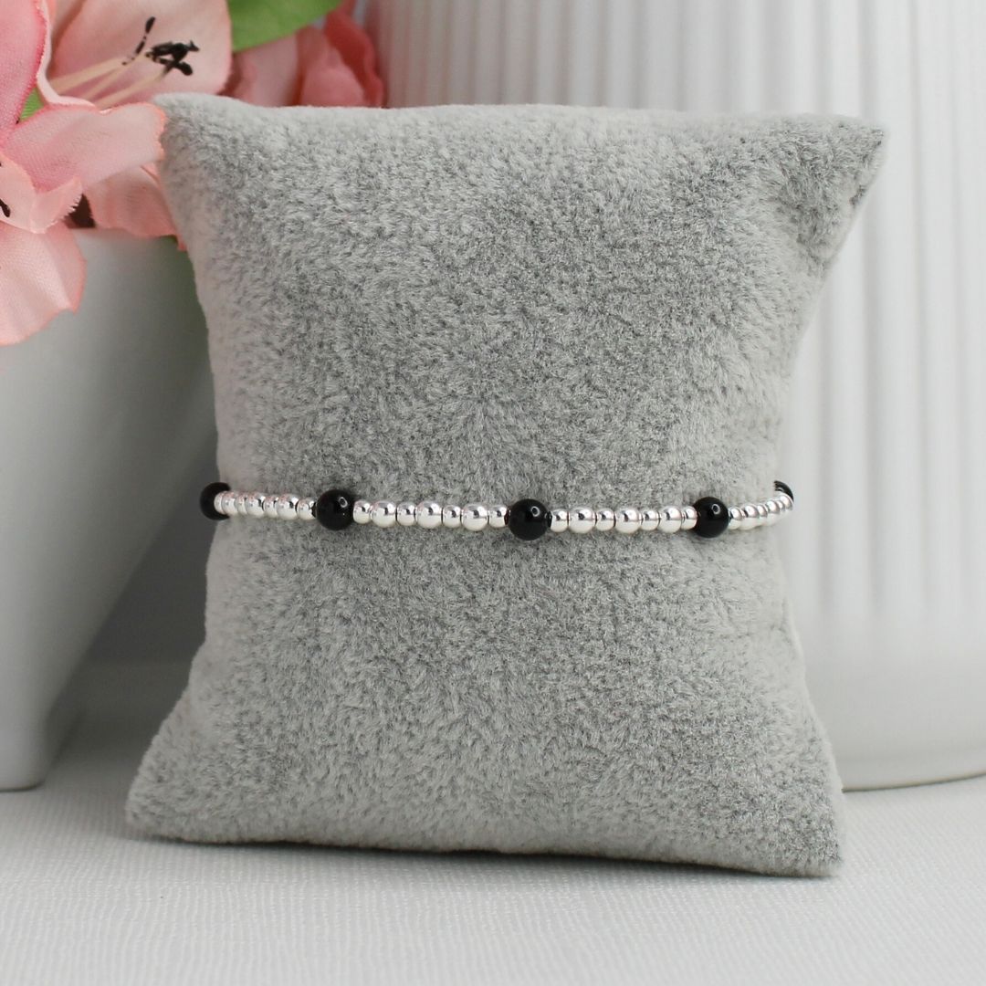 Black Onyx Sterling Silver Bead Stacking Bracelet - Noir Icon