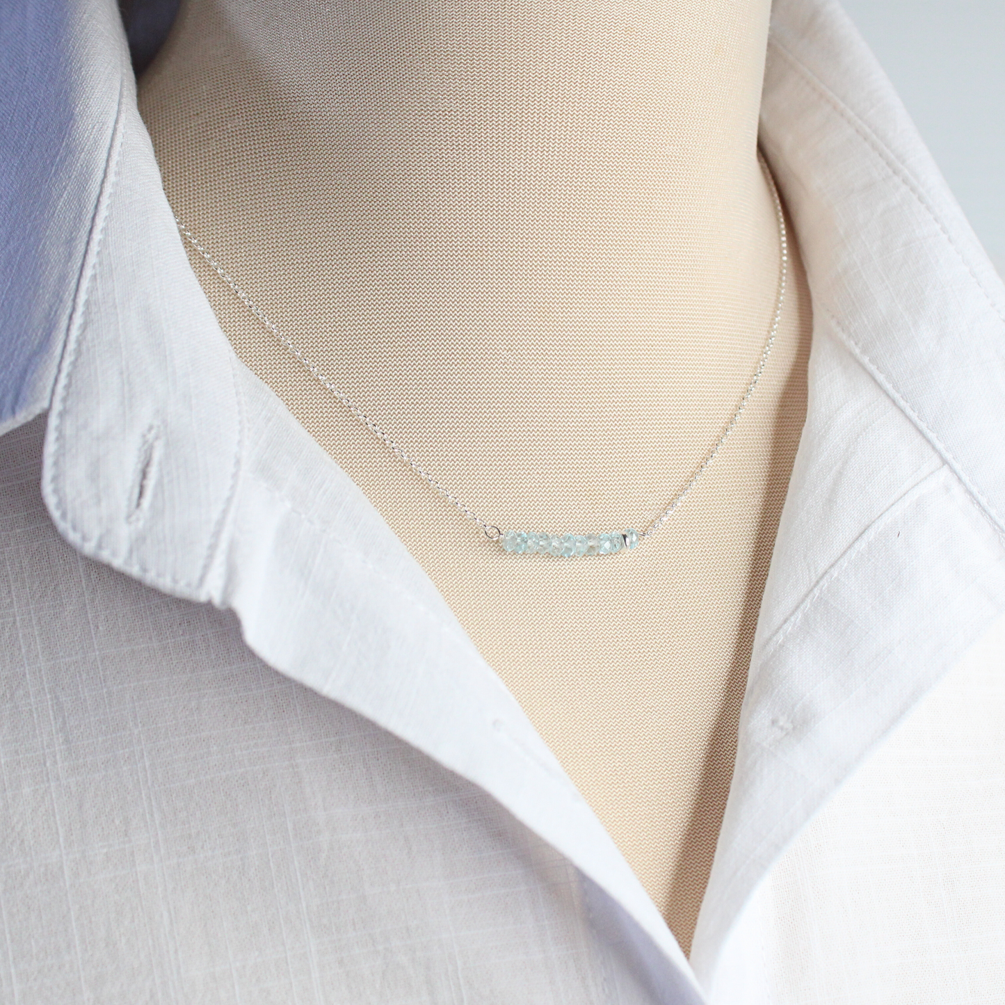 Blue Topaz Gemstone Bar Necklace Sterling Silver Limited Edition