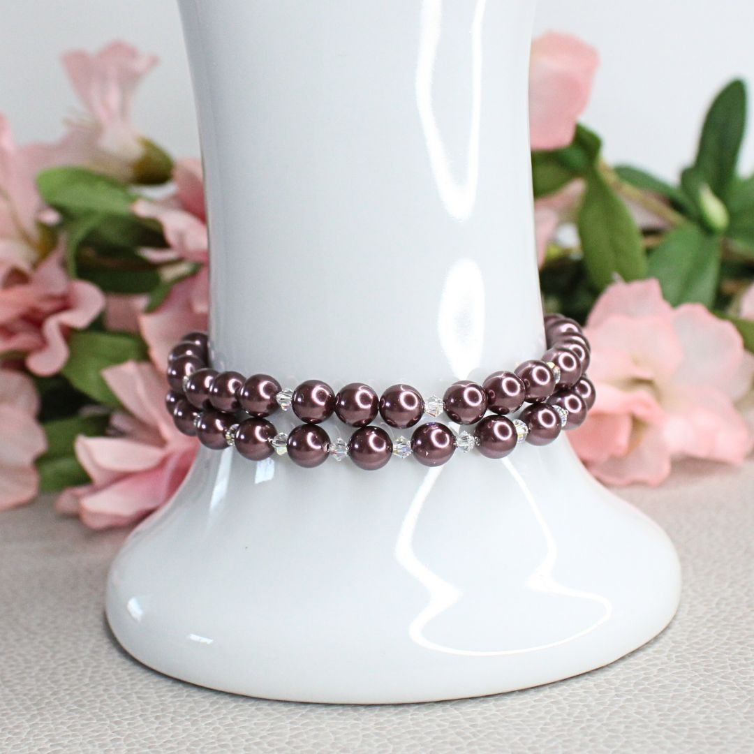 Burgundy Swarovski Pearl & Aurora Borealis Crystal Bracelets