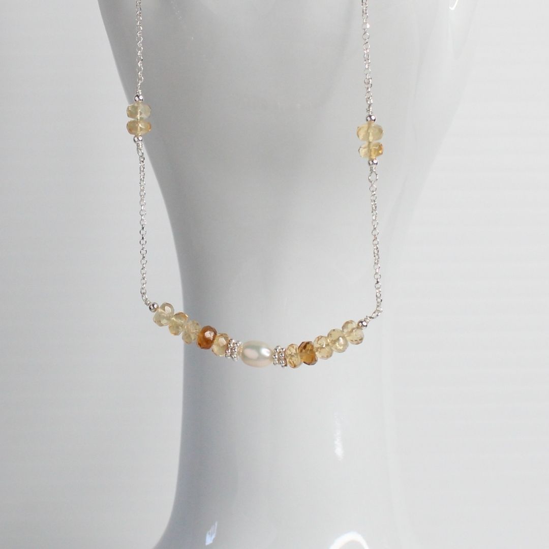 Citrine Pearl Sterling Silver Necklace - Golden Hour