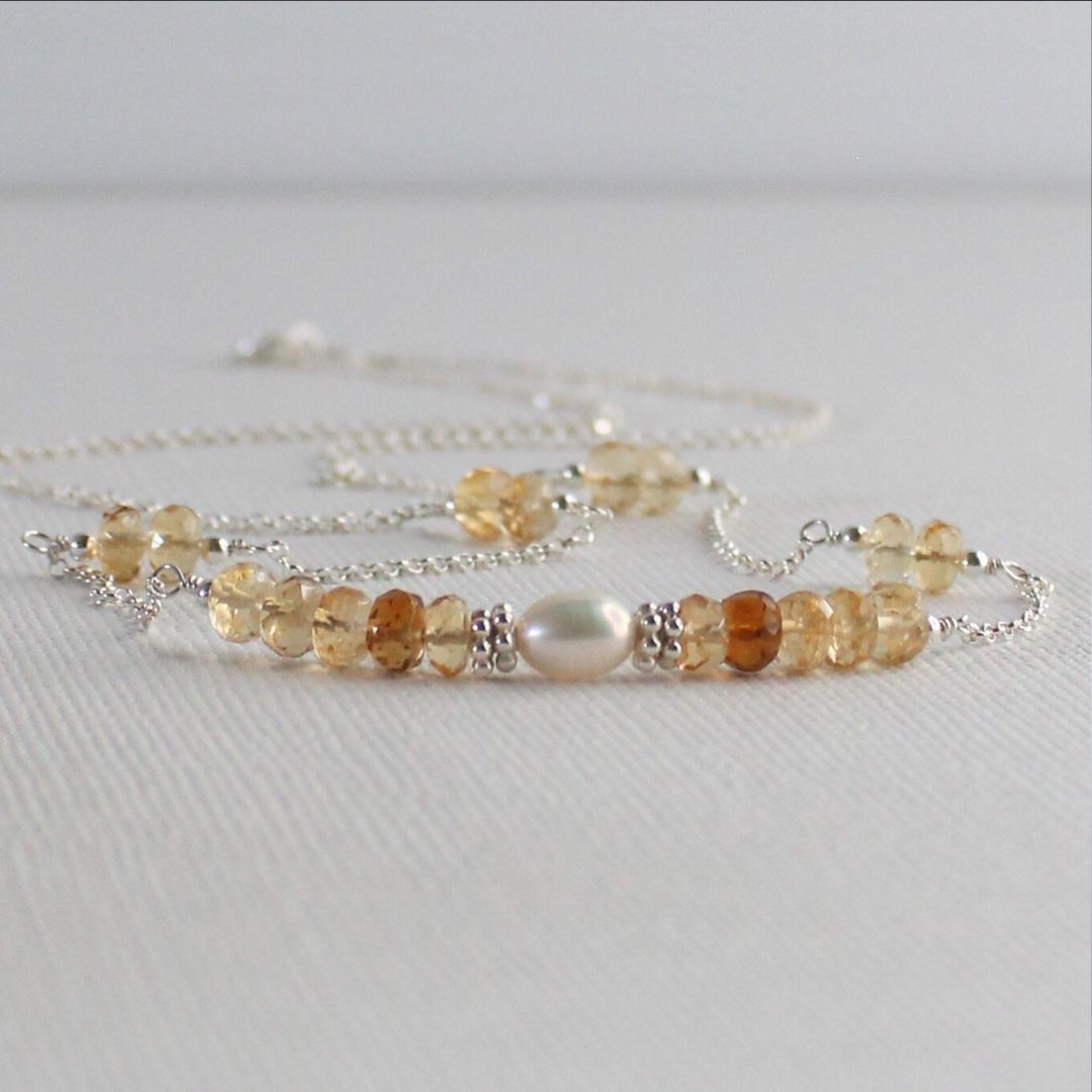 Citrine Pearl Sterling Silver Necklace - Golden Hour