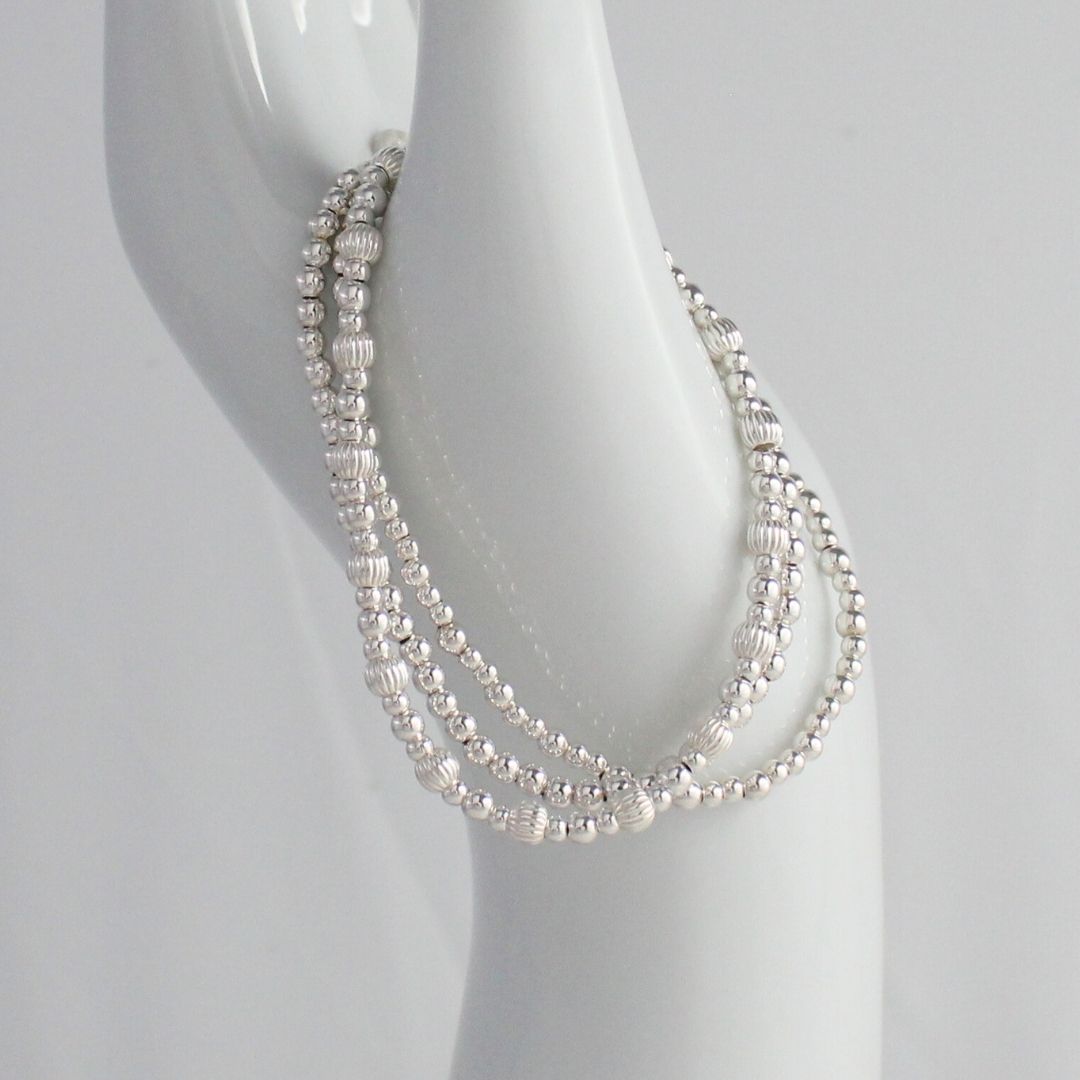 Sterling Silver Corrugated & Plain Beaded Stacking Bracelet - Modica