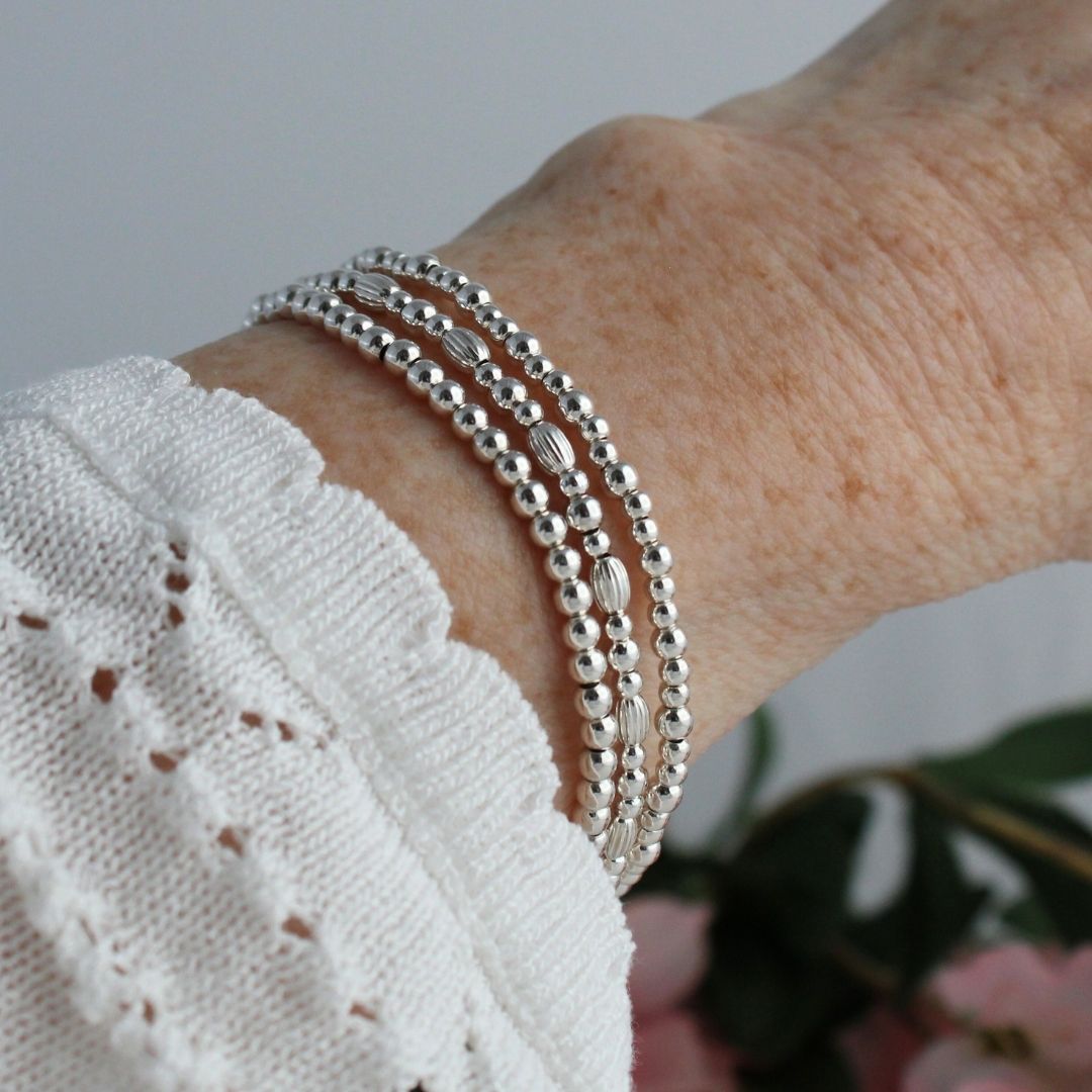 Sterling Silver Corrugated Melon Bead Stacking Bracelet - Pisa