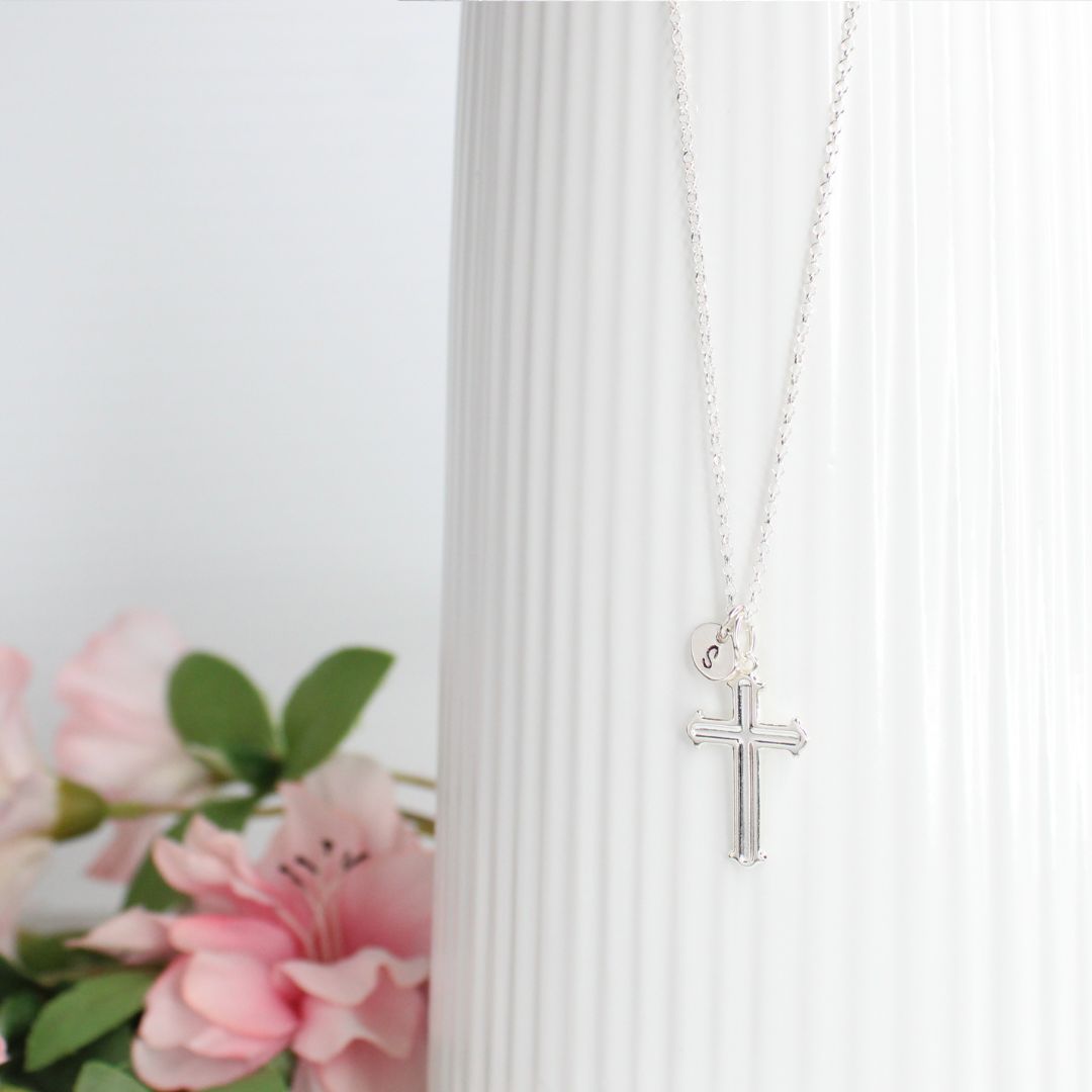 Cross and initial necklace deals