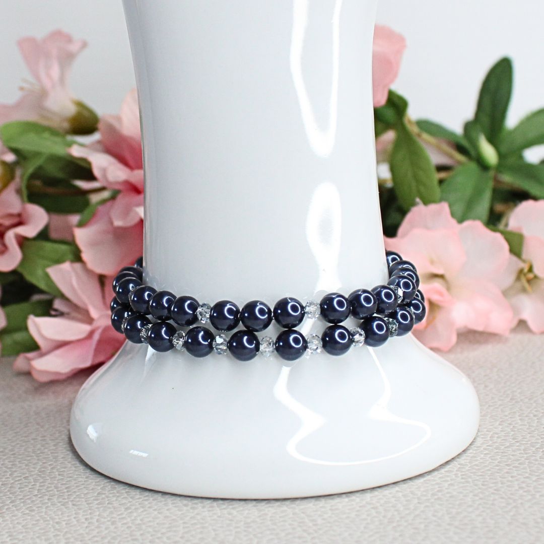 Deep Blue Swarovski Pearl & Light Blue Crystal Bracelets