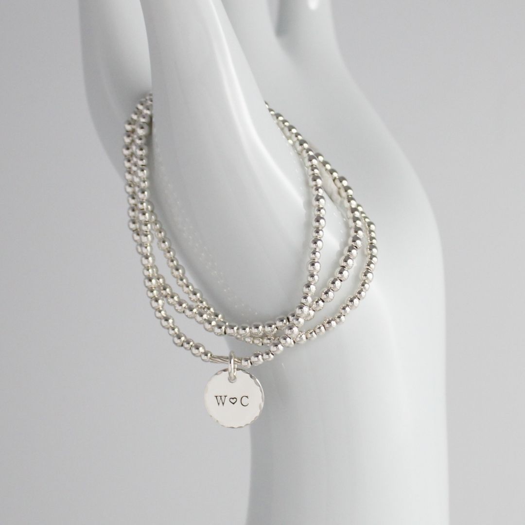 Personalized Double Initial Charm Silver Bead Bracelet – Bella Love Drop