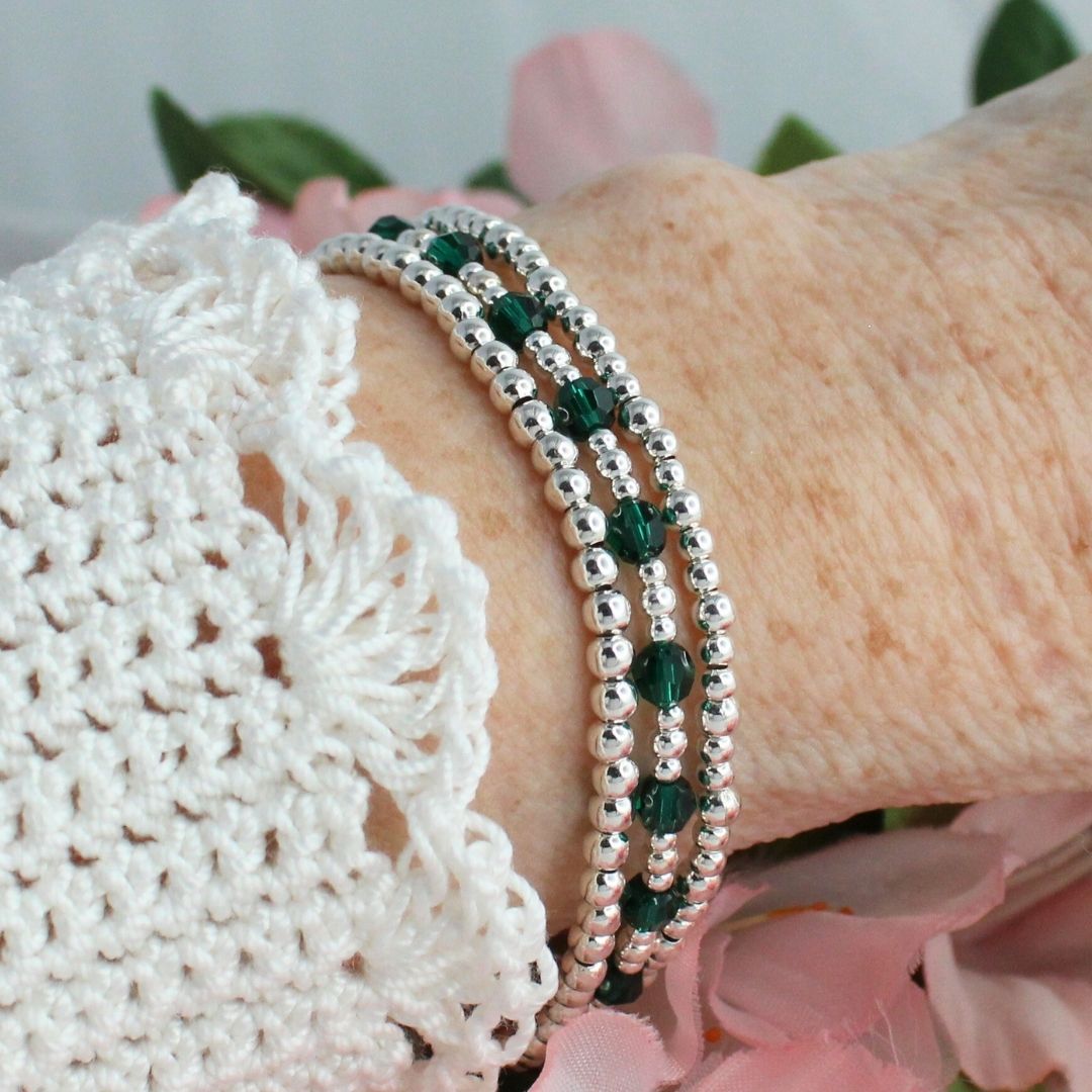 May Birthstone Sterling Silver Bracelet Stack – Made with Swarovski Crystal