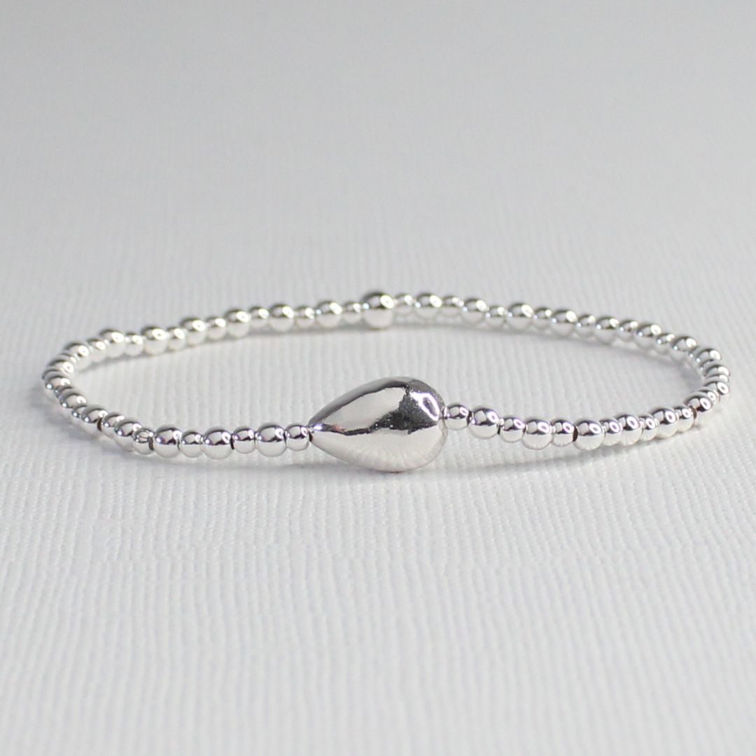 Amalfi Sterling Silver Hammered Pear-Shaped Focal Bead Bracelet