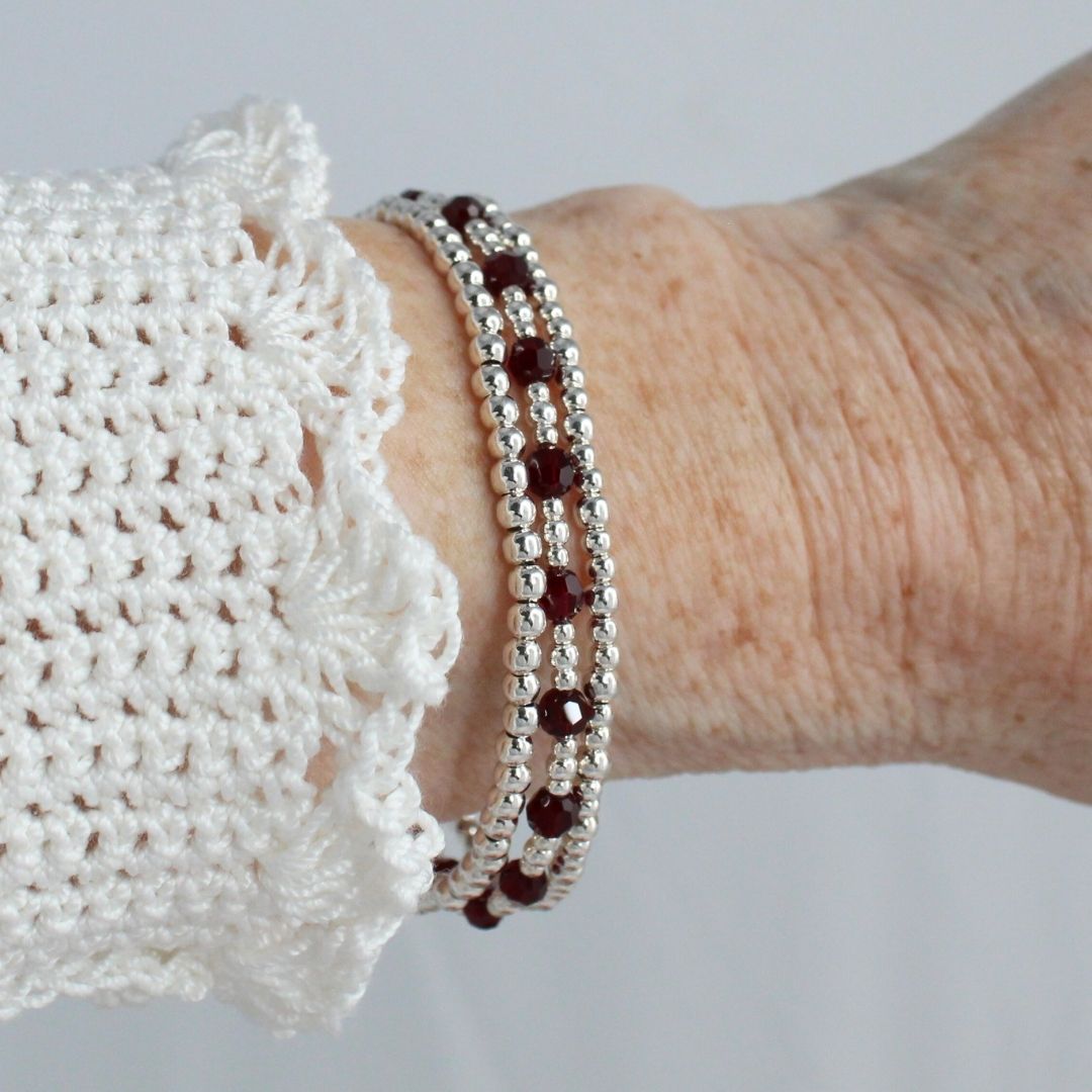 January Birthstone Sterling Silver Bracelet Stack – Made with Swarovski Crystal