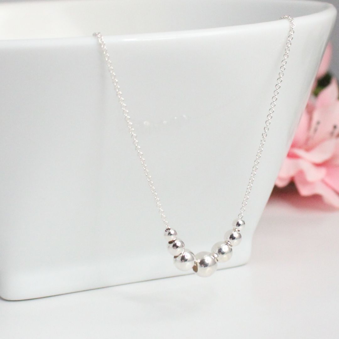 Graduated Bead Sterling Silver Bead Necklace - Sophia