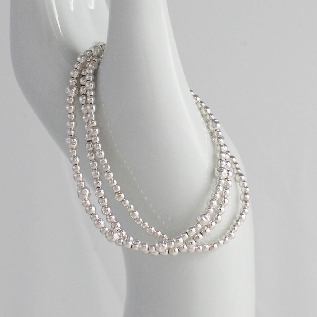 Sterling Silver Hammered Bead Stacking Bracelet - Bologna