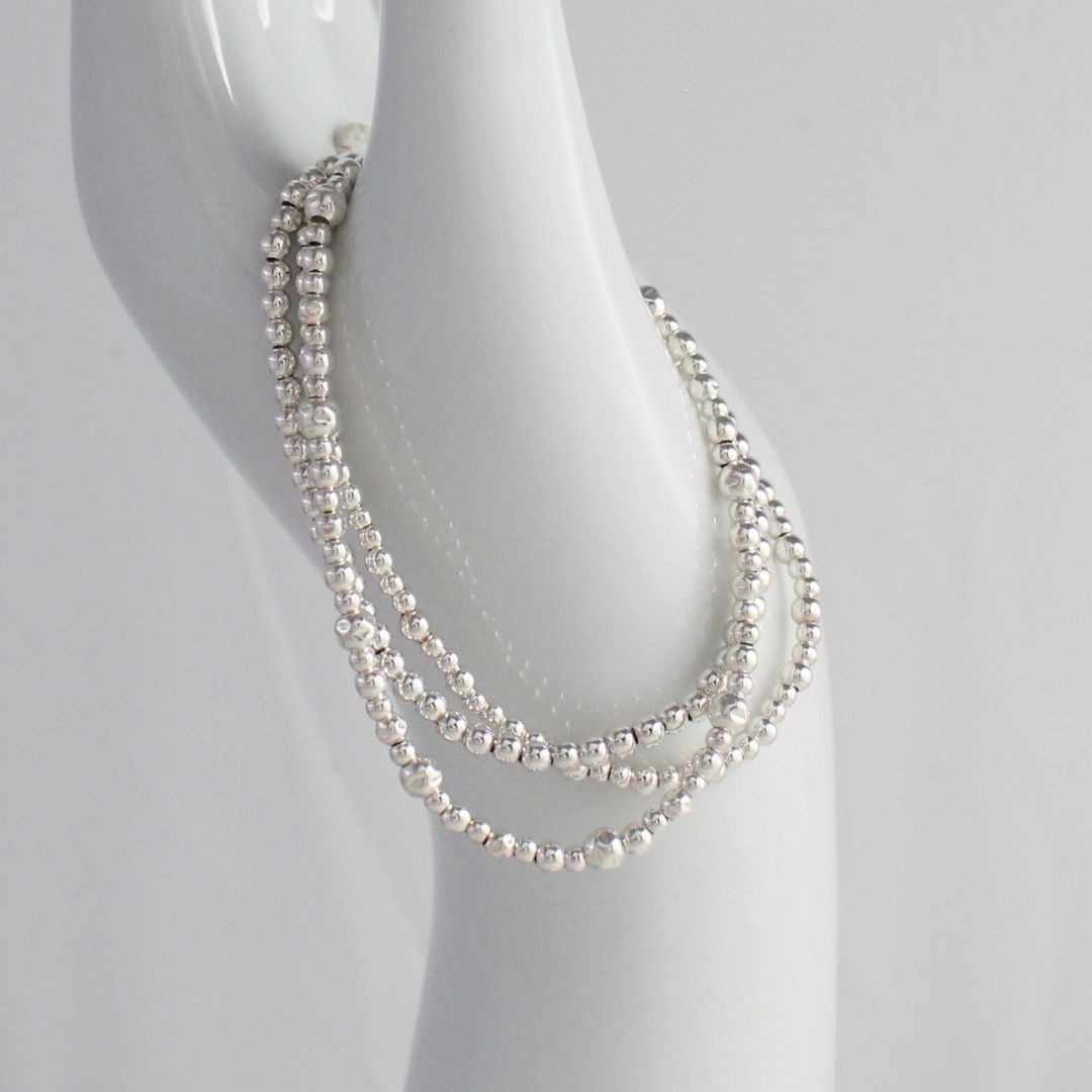 Sterling Silver Hammered & Plain Bead Stacking Bracelet - Florence