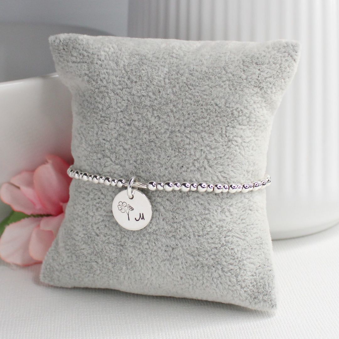 Personalized Forget Me Not Memory Charm Silver Bead Bracelet – Bella Love Drop