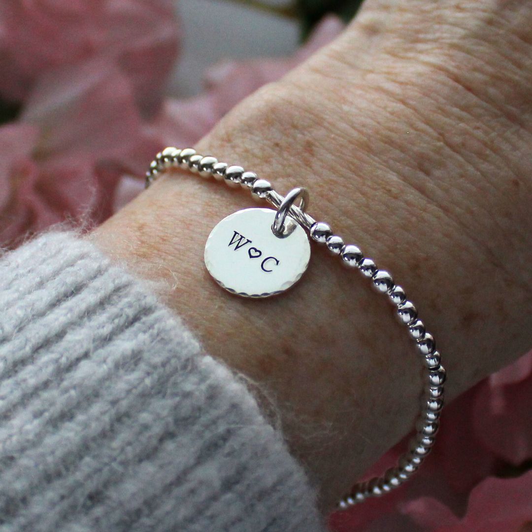 Personalized Double Initial Charm Silver Bead Bracelet – Bella Love Drop