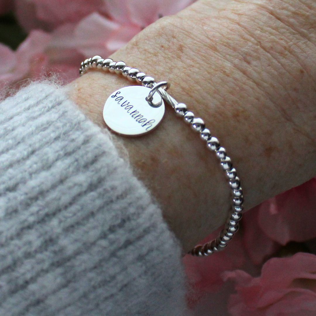 Sterling Silver Stacking Bracelet with Name Charm – Bella Love Drop