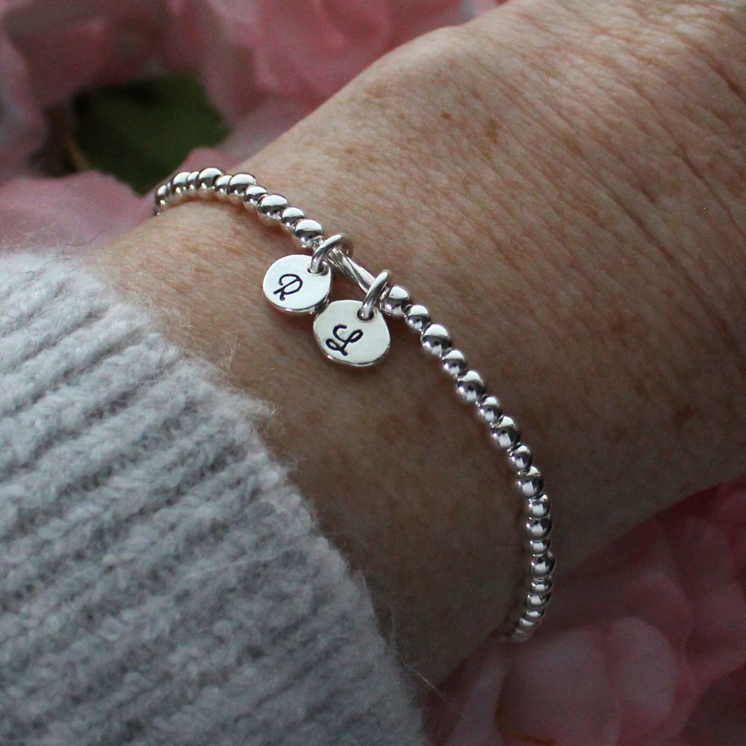 Personalized Initial Heart Charm Silver Bead Bracelet – Ella Love Drop