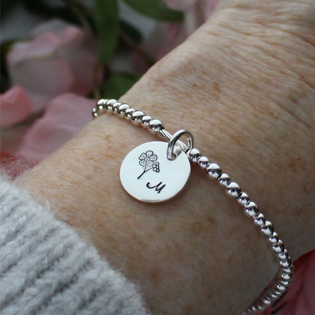 Personalized Forget Me Not Memory Charm Silver Bead Bracelet – Bella Love Drop