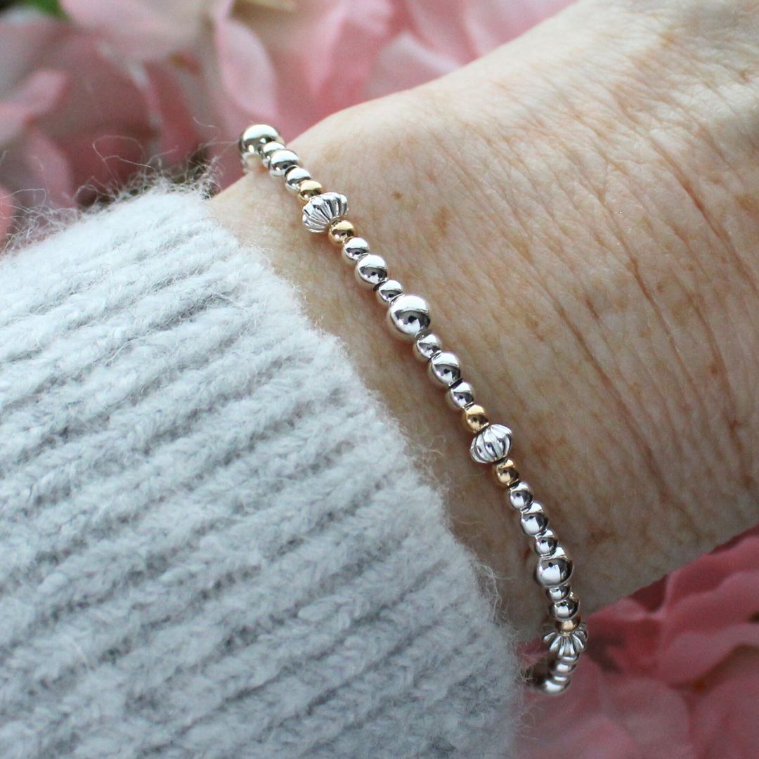 Puglia – Sterling Silver Mixed Bead Bracelet with Corrugated Silver Spacer Beads