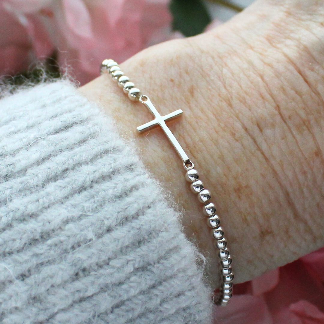 Sterling Silver Sideways Cross Bracelet - Faith & Grace