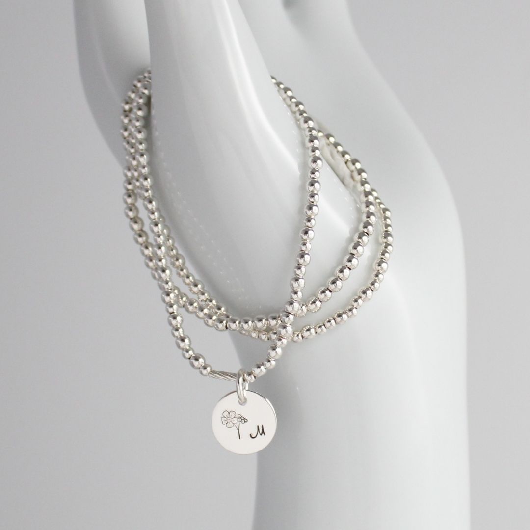 Personalized Forget Me Not Memory Charm Silver Bead Bracelet – Bella Love Drop