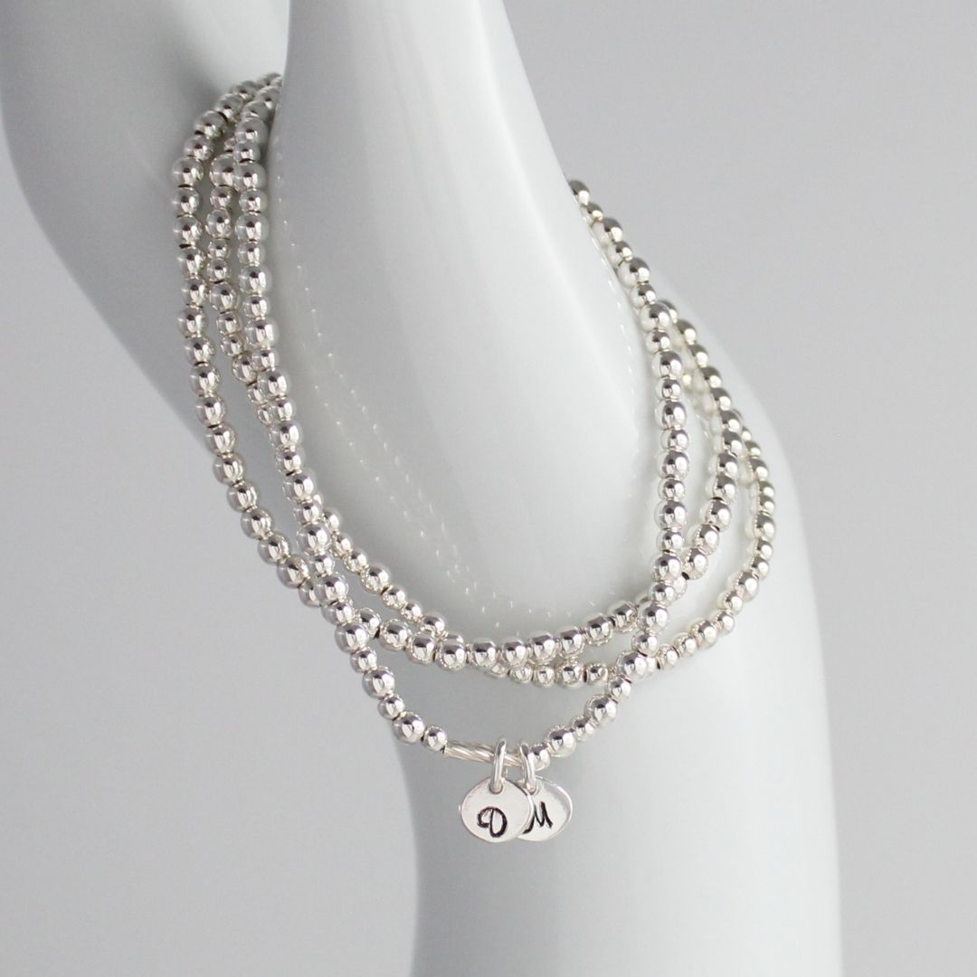 Personalized Initial Heart Charm Silver Bead Bracelet – Ella Love Drop