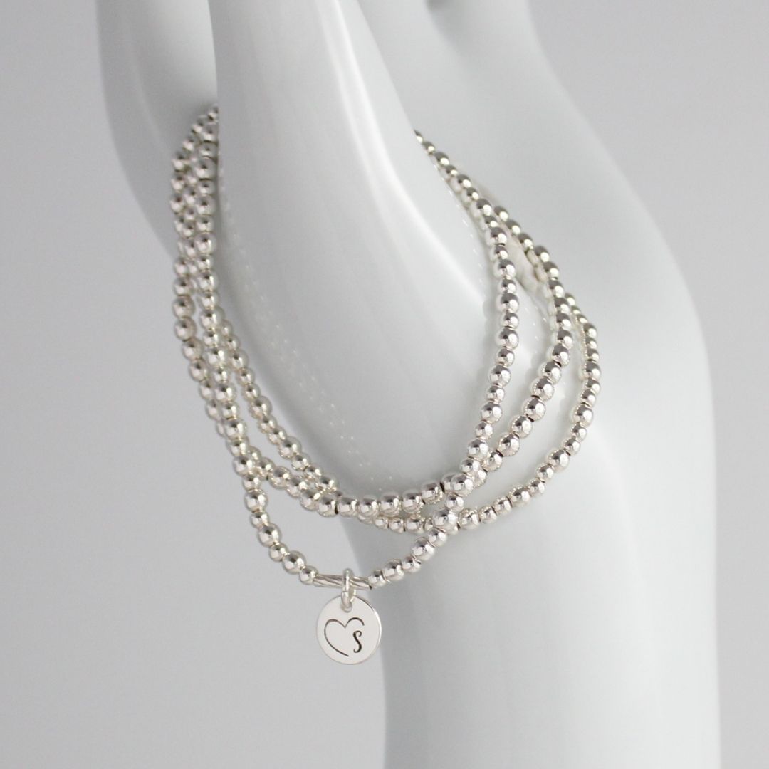 Sterling Silver Stacking Bracelet with Initial in Heart Charm – Mia Love Drop