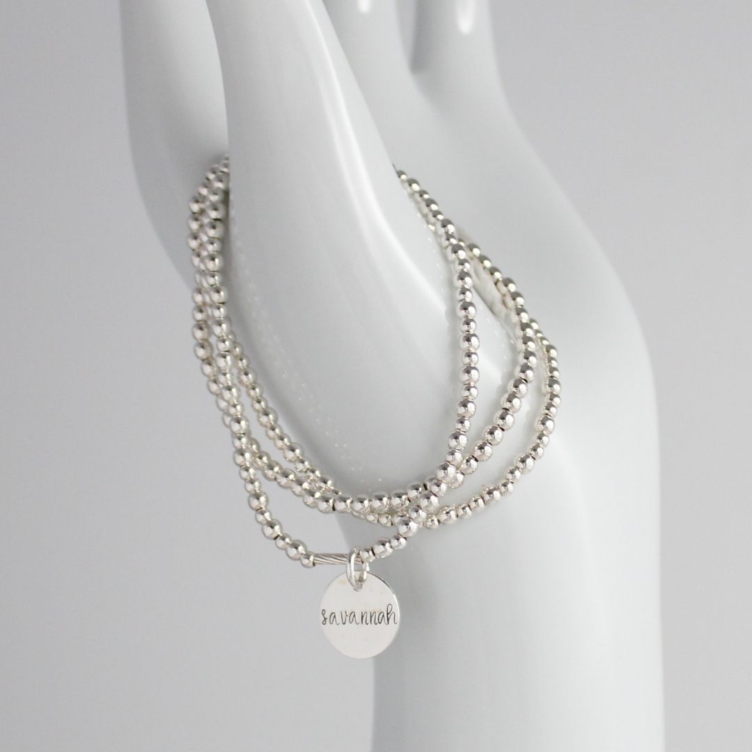 Sterling Silver Stacking Bracelet with Name Charm – Bella Love Drop