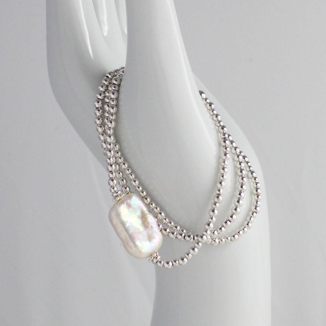 Sterling Silver Keshi Pearl Beaded Bracelet - Pure Tide