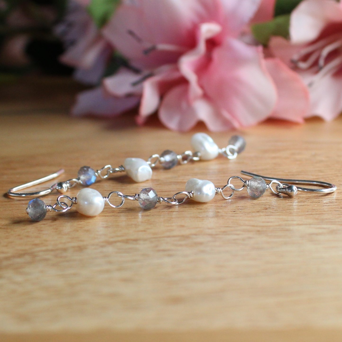 Labradorite and Keshi Pearl Earrings - Alaia Silver