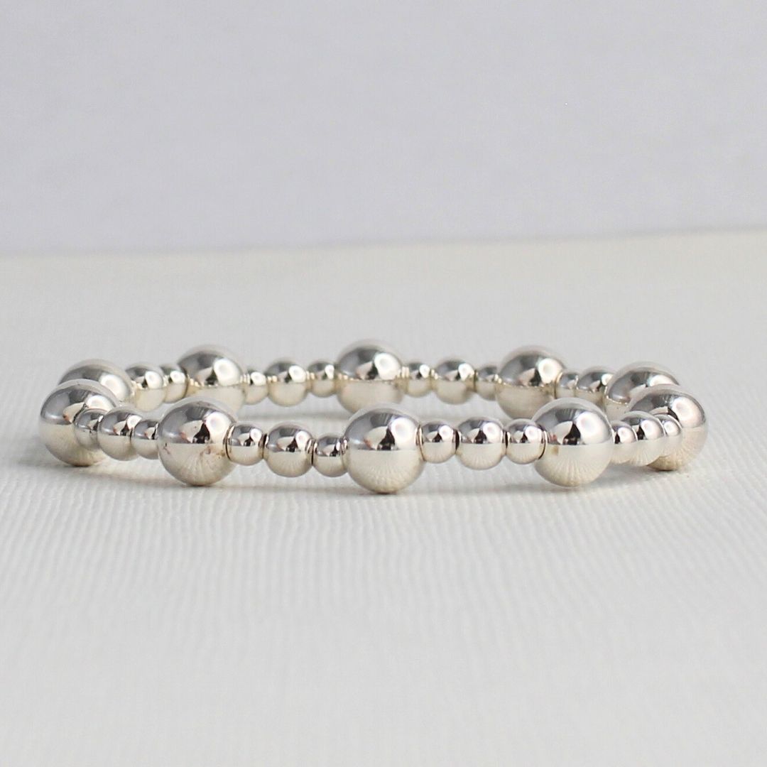 Sterling Silver Large Bead Stacking Bracelet - 5mm, 8mm, 10mm - Altamura